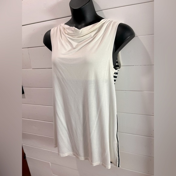 🤍TWIN-SET SIMONA BARBIERI – Ivory & Black Striped Drape-Front Top – Size L - Picture 9 of 10